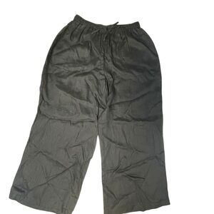 100% Linen pants black wide leg elastic tic waist XL